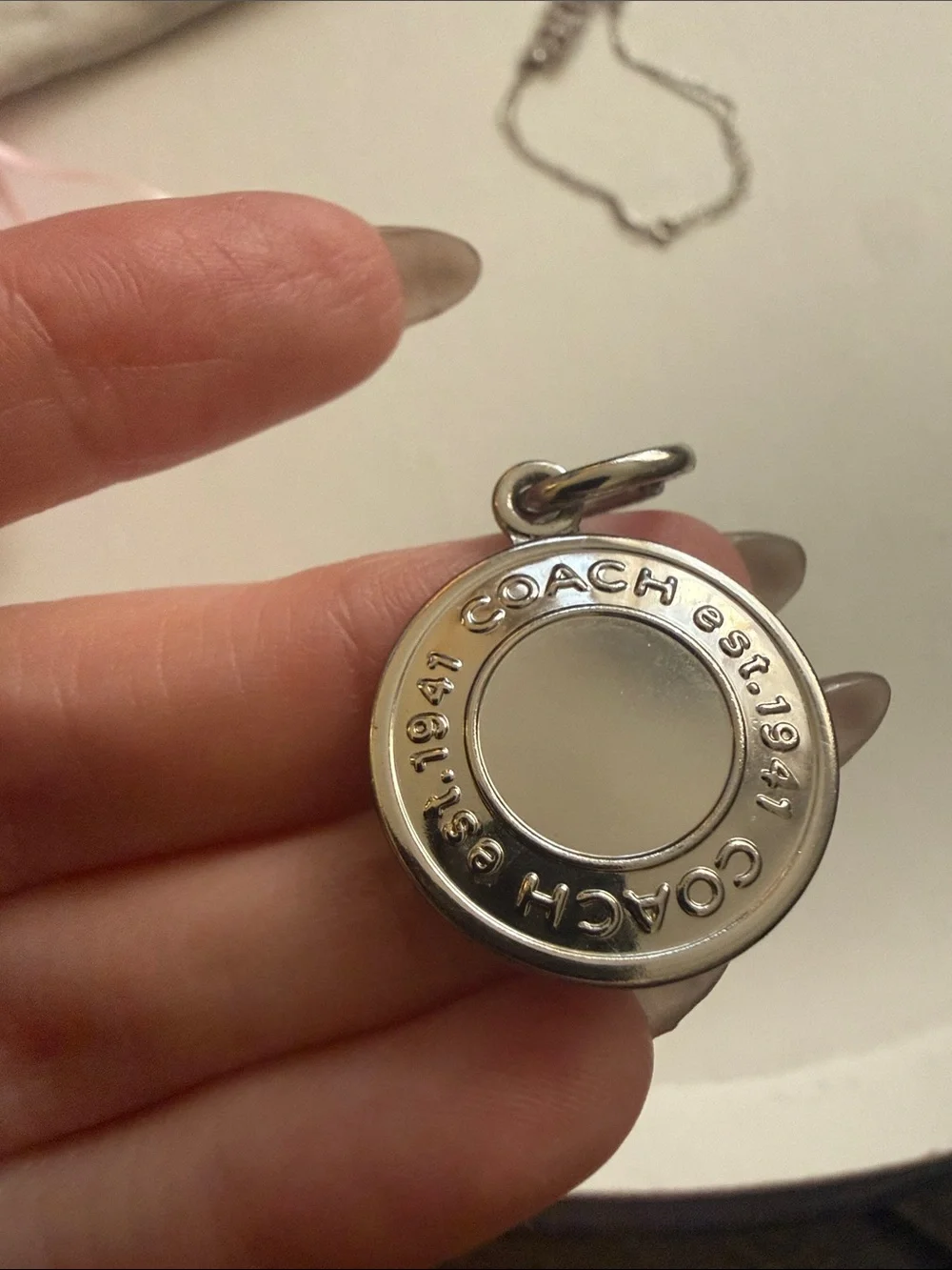 Coach Est. 1941 Round Silver Tone Medallion Bag Charm Pendant Replacement Tag